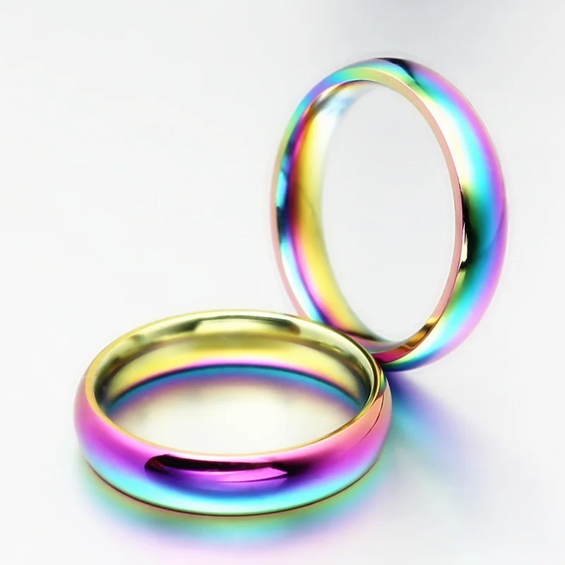 

4mm Rainbow Colorful Ring Titanium Steel Ring for Men and Women