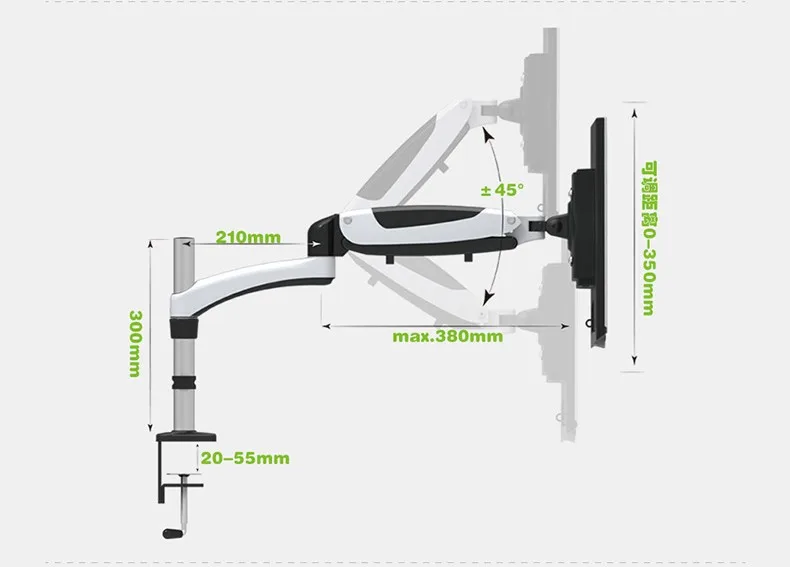 Газовая пружина полное движение настольное зажимное крепление для телевизора гибкий 15-2" ЖК-светодиодный держатель для монитора нагрузка на руку 0-8kgs GM112C