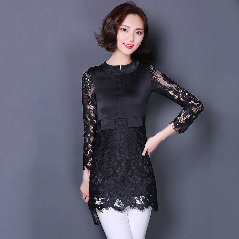 Mujer Midum Y Larga Camisa De Encaje 2016 Primavera Ocasional Silm De  mujer-midum-y-larga-camisa-de-encaje-2016-primavera-ocasional-silm-de