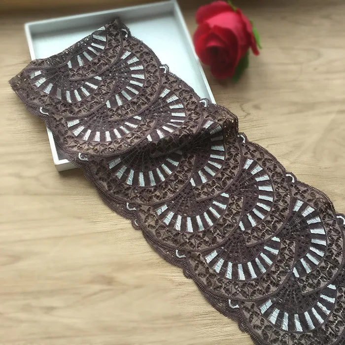 

4M/lot 18cm wide dark coffee brown stretch embroidery lace lace high-end home clothing skirt accessories Z1467