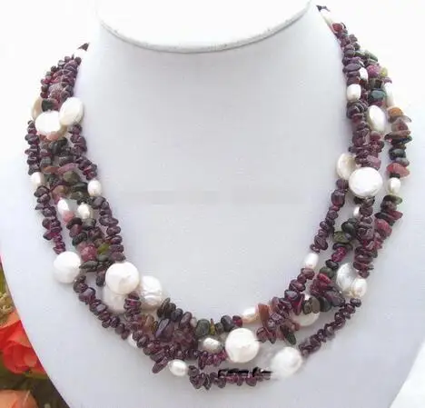 4Strds Coin Pearl&ampNatural Garnet&ampTourmaline Necklace | Украшения и аксессуары