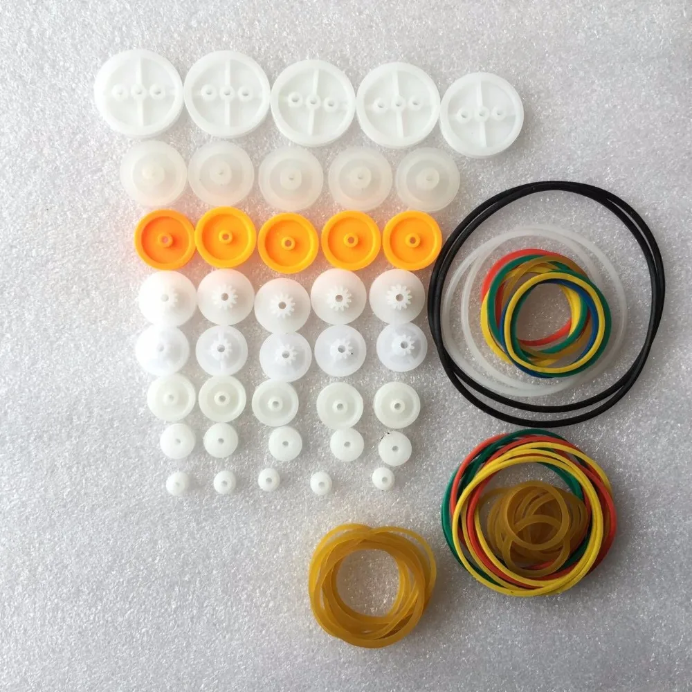 

84 PCS Transmission Pully + Belt Set for DIY Toys Accessories Technology Model Parts Black Rubber Band Engine Drive Belts