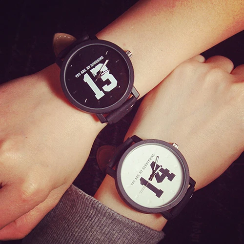 

2015 New Men Women Couple Lover Numeral Dial Faux Leather Strap Quartz Analog Wrist Watch 5DJE 5V5E