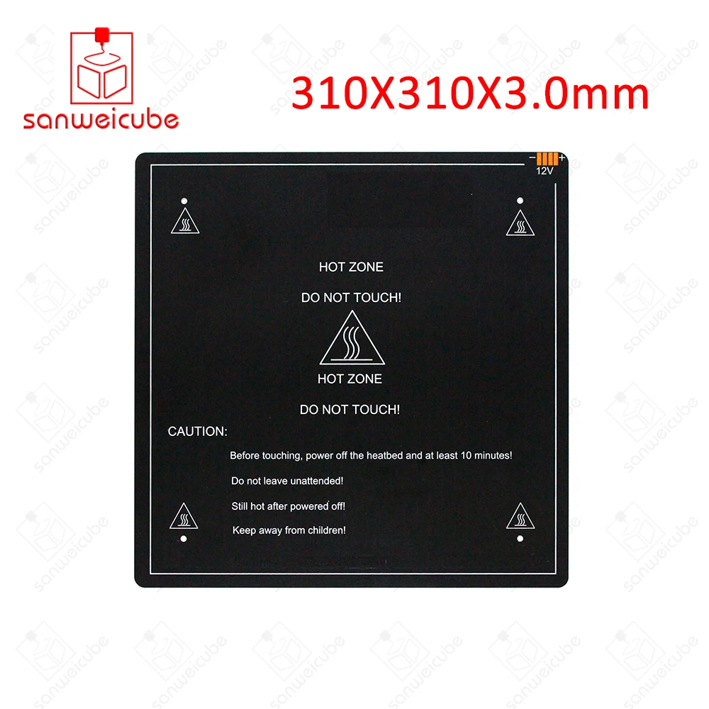 

Usongshine 310x310x3.0mm 12V / 24V RepRap RAMPS 1.4 PCB Aluminum Heatbed Hot Plate For Prusa & Mendel Printing size 300x300x3.0