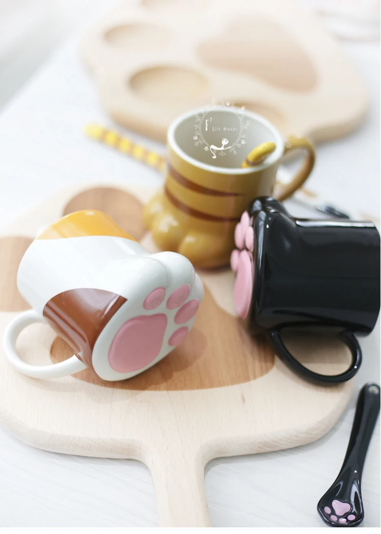 Креативная чайная чашка с милыми кошачьими лапами, керамическая кружка, Офисная кофейная чашка, стакан, чашка для завтрака, молока, фарфоровые кружки, бутылка для воды 350 мл