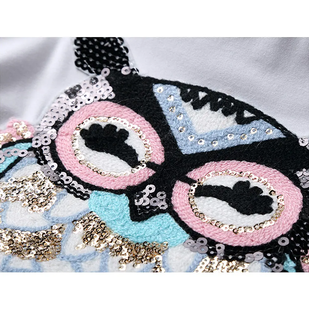 2018 Summer T Shirt Women Owl Hand-Beaded Sequins Dimensional Pattern Camisetas Mujer Plus Size S-4XL T-Shirt Women Cotton Tees