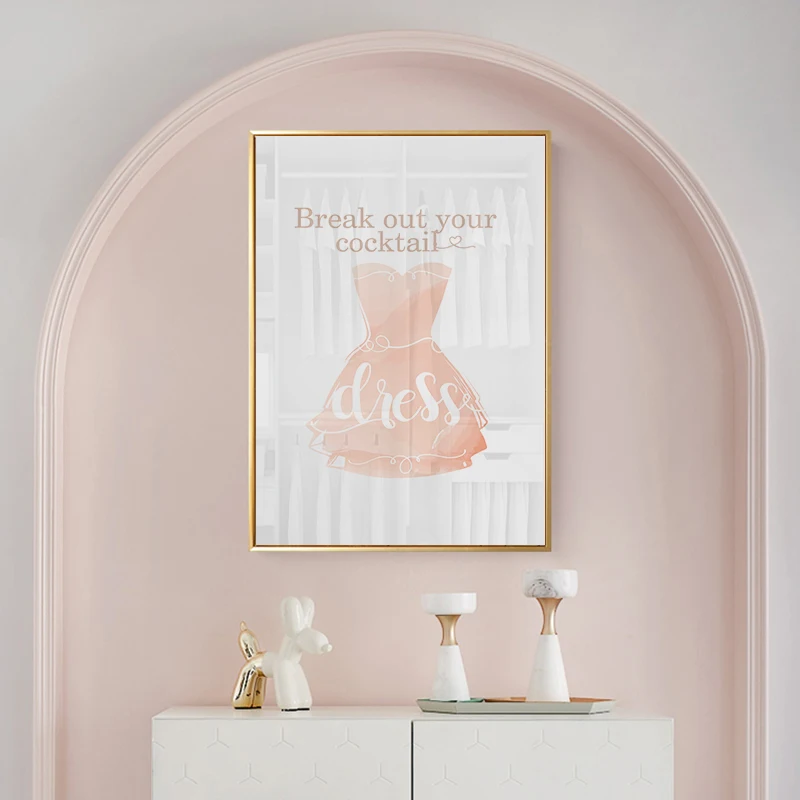 Party Dress Posters Canvas Painting Baby Girls Room Wall Art Prints Nursery Decorative Pink Picture Kids Girl Room Decoration