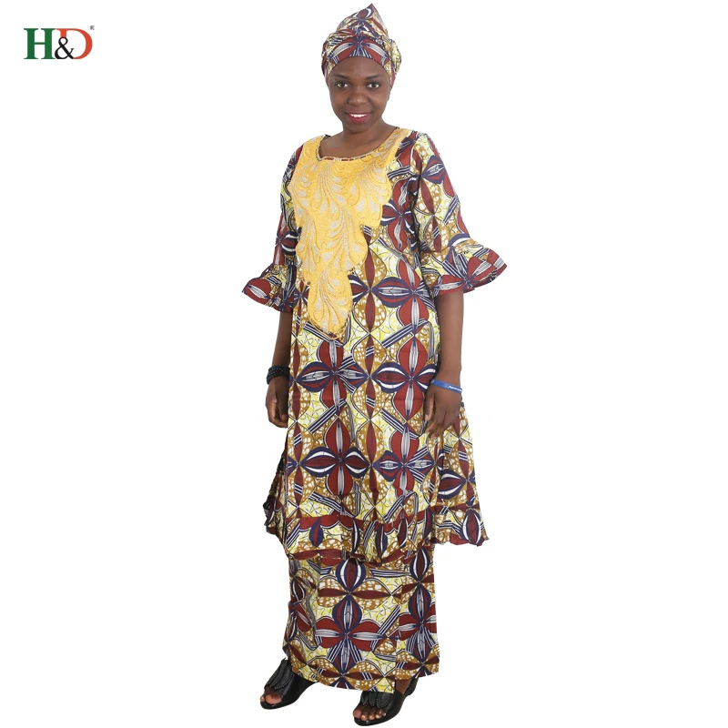 

H&D 2018 african women dress new designer fashion africa outfiting dresses embroidery traditional bazin riche suit skirt sets