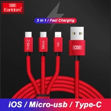 

EARLDOM 3in1 Cable Usb Micro Usb Type C Charger Cable for iPhone Samsung Mobile Phone Charging Cable Micro USB Charger Nylon