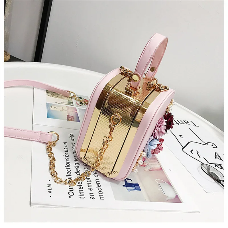 Miyahouse الأزياء الأزهار اللؤلؤ تصميم حقيبة ساع المرأة البسيطة Crossbody حقيبة ضرب اللون الإناث سلاسل حقيبة يد
