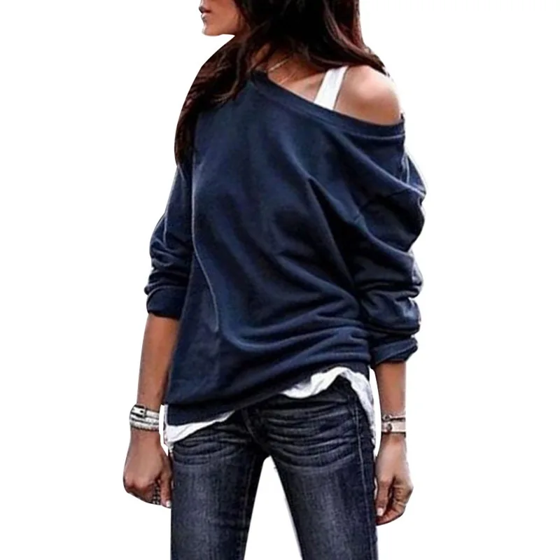 

LASPERAL Women Plus Size T Shirt Autumn Long Sleeve One Shoulder Tops Casual Solid Women Sexy Strapless T-shirt