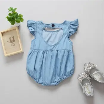 

2017 new fashion little girls toddler infantil denim rompers baby girls heart hollowing one piece outfit for kids 0-3Y