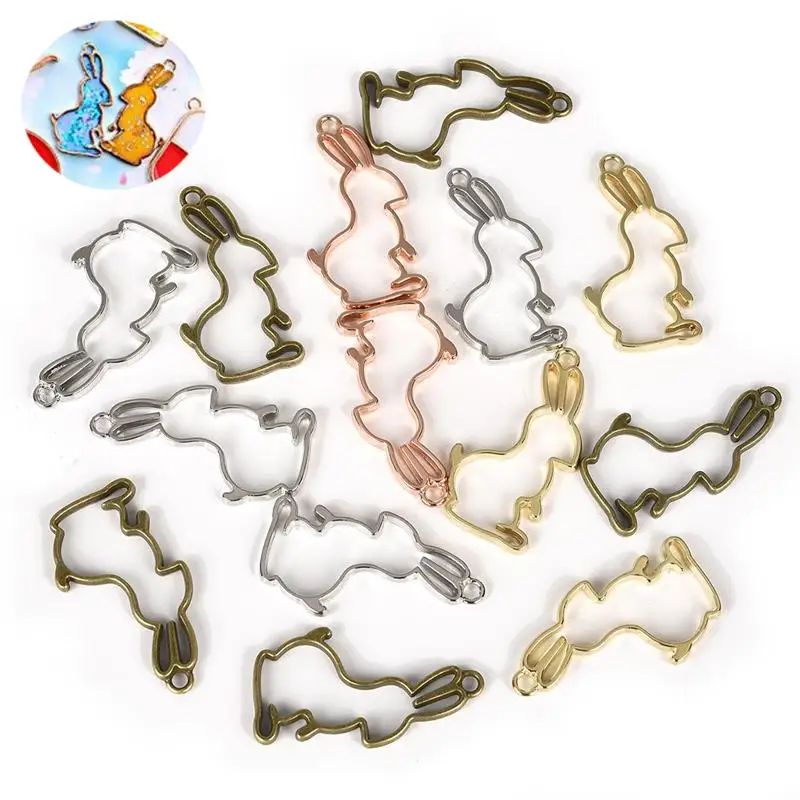 

5pcs Rabbit Shaped Animal Open Back Blank Metal Frame Pendant Charm Bezel Setting Cabochon Setting UV Resin Jewelry Making