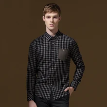 DANDY HOMME2016fashion брендовая одежда Осенние футболки с длинными рукавами для мужчин в английском стиле slim fit рубашки для мальчиков однобортный palid Платье с карманом футболки