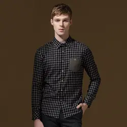 Денди homme2016fashion марка одежды осень с длинным рукавом мужчин Англия Slim Fit рубашки однобортный palid Платье с карманом рубашки