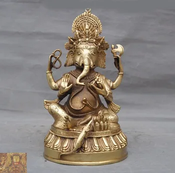 

wedding decoration Tibet Buddhism temple brass copper 4 arms Elephant Jambhala Mammon Buddha statue