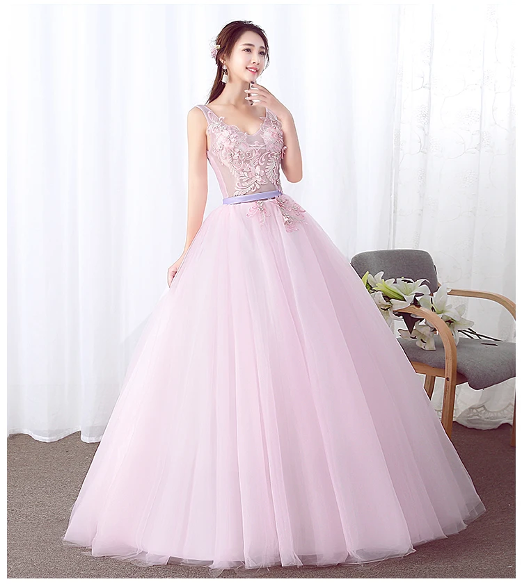 vintage prom dresses New Pink illusion sweat lady girl women princess bridesmaid banquet party ball dress gown light blue prom dresses