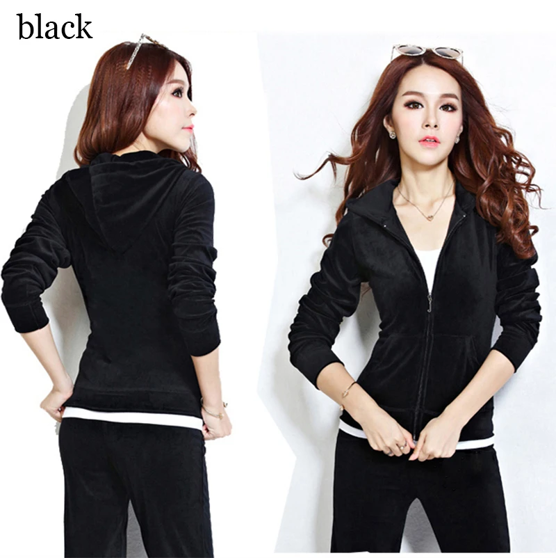 

New Women'S Brand Velvet Tracksuits Velour Suit Women autumn spring Track Suit Hoodies And Pants female M-3XL black pink blue