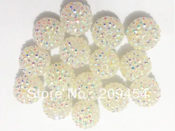 

20mm 100pcs/lot White AB Color Resin Rhinestone Ball Beads,Chunky Beads For Kids Jewelry Making