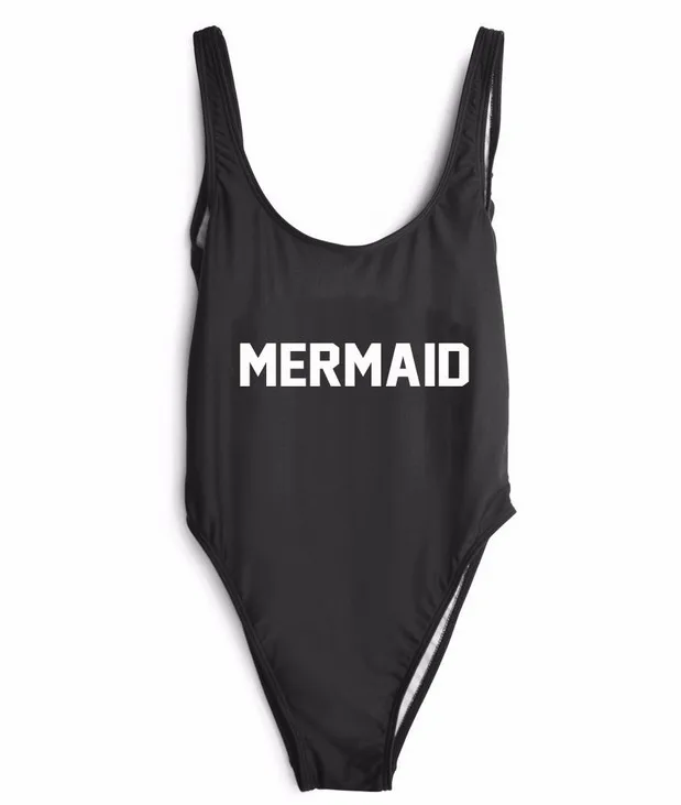 MERMAID One Piece Swim Suit Black Bodysuit Women Bathing Suit Plus Size Swimsuit Sports Swimwear