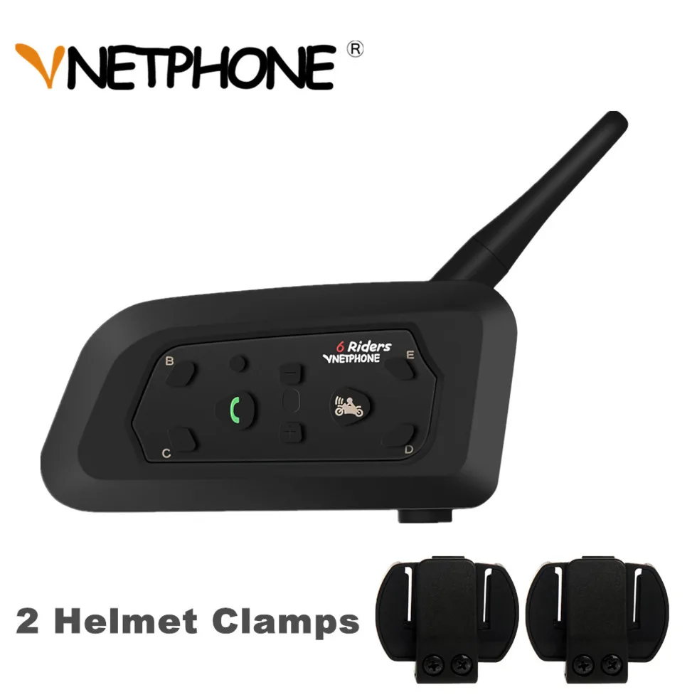 

VNETPHONE V6 Bluetooth Motorcycle Intercom Speaker Headset Microphone with 2pcs Universal Clips Helmet Clamps