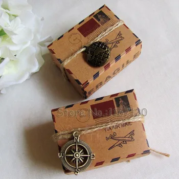 

200pcs Rustic Inspired Airmail Favor Box Kit Travel Theme Airplane Air Mail Wedding Favors Gift Boxes with Compass Globe charms