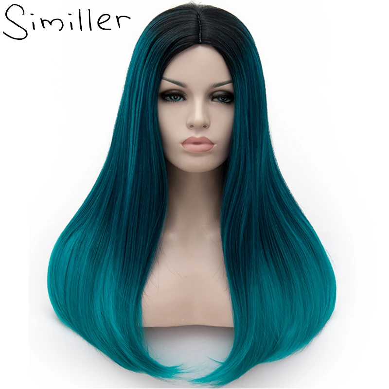 

Similler Synthetic Black Root Two Tone Women Long Wigs Straight High Temperature Fiber Hair for Halloween Cosplay Blue Pink 613