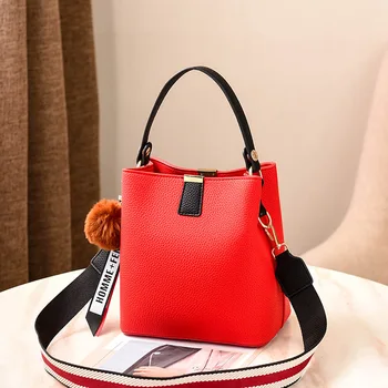 

Ladies'Bucket Bag 2019 New Chao Pu Litchi Ribbon Hand-held Net Red Single Shoulder Bag Overheated Slant Bag