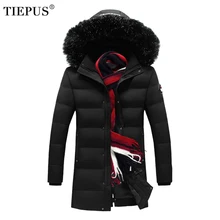 TIEPUS размера плюс M~ 5XL, 6XL, 7XL, 8XL пуховик мужской сплошной цвет меховой воротник с капюшоном Длинная Парка мужская зимняя куртка
