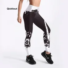 Qickitout, Летний стиль, модные женские леггинсы, черно-белые, с принтом, леггинсы со средним обхватом талии, штаны для фитнеса, тренировки, леггинсы