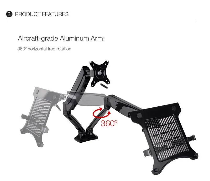 Desktop Full Motion Gas Spring Dual Monitor Mount