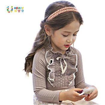 

Girl Lace Shirt Child Clothing Gray/ White Autumn Spring Long Sleeved Little Girls Kids Cotton Shirt Wedding Party Prom Shirt