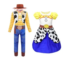 VOGUEON комплект детской одежды с принтом «История игрушек» для мальчиков, ковбойские Шериф Вуди комбинезон для мальчиков и девочек, верхняя одежда и обувь для девочек Джесси Повседневные платья Детская Косплэй костюм