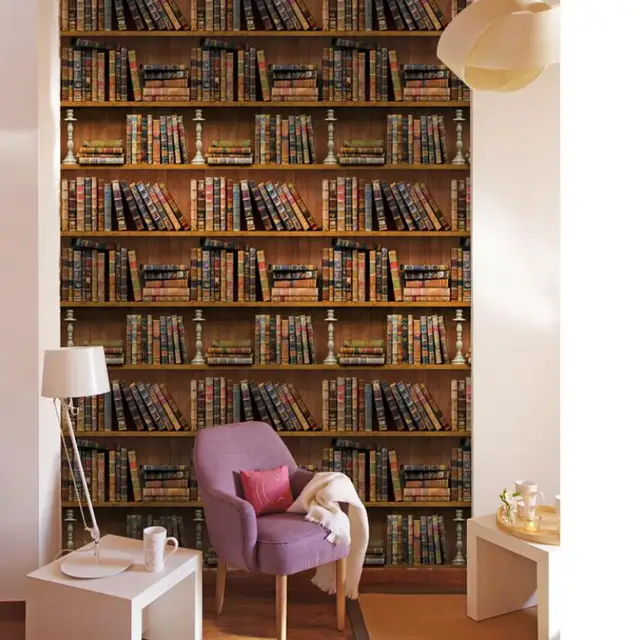 Retro Style Vintage Books Shelf Self Adhesive PVC Wallpaper - Image 4