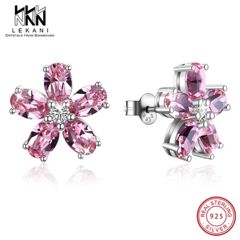 

Elegant Flower Crystals From Swarovski Stud Earrings Real 925 Sterling Silver Fine Jewelry For Women Wedding Anniversary Gift