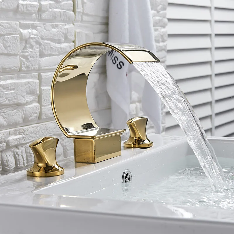 Senlesen Ванная комната уборная, бассейн, раковина кран золото крепление на платформу с водопадом носик краны