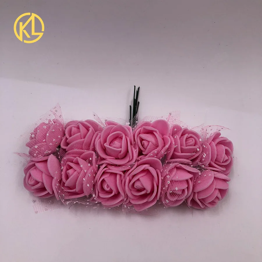 

144Pcs/Lot Mini Lace PE Pink Rose Artificial Flower for Wedding Home Decoration DIY Craft Gift BoxDecor Fake Flower Scrapbooking
