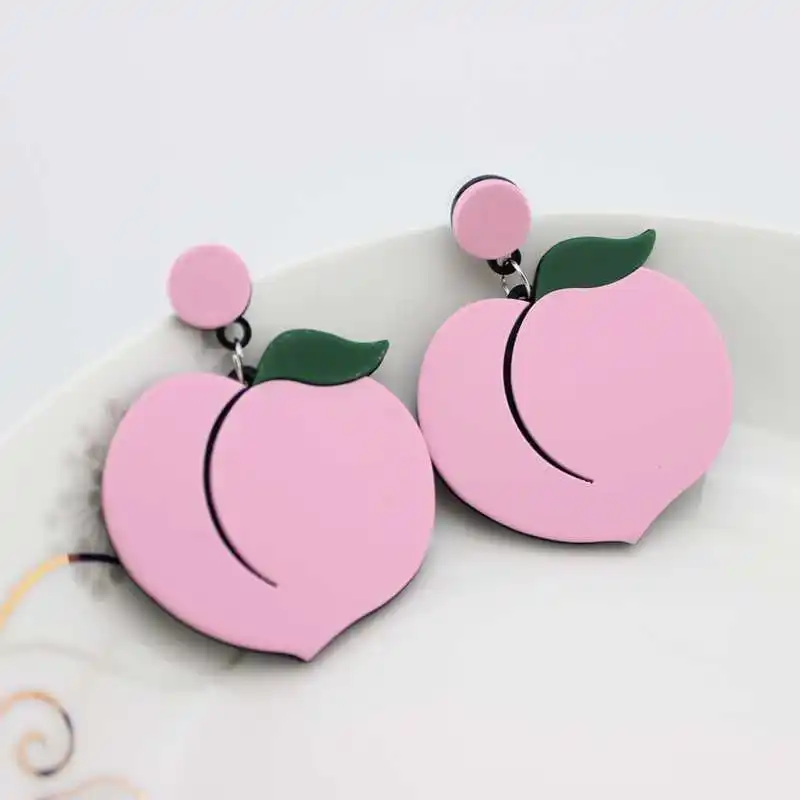 

Korean Fashion Party Jewelry Cute Acrylic Pink Peach Stud Earrings For Women Girls Femme Brincos Over Big Size