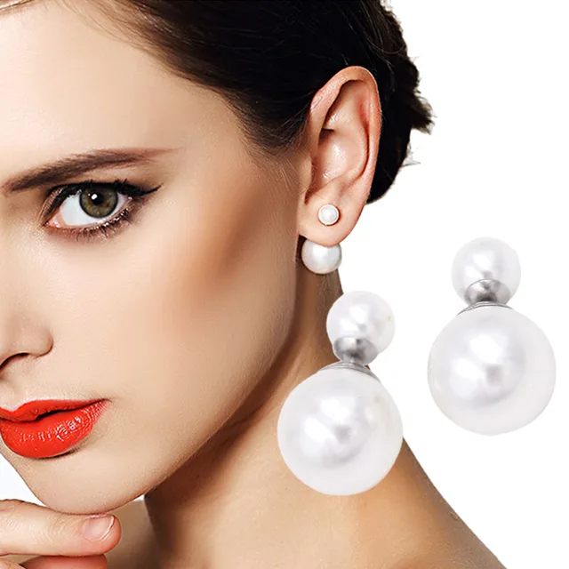 Special Price Back Hanging Double Ball Pearl Stud Earrings Women Fashion Jewelry Accessory Gift 2016