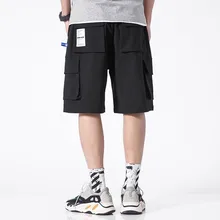 Хип хоп карго с коротким карманом для мужчин Harajuku шорты для бега уличная цвет блок лоскутное Лето пот короткие хлопковые штаны