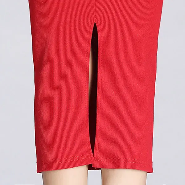 Осенне-зимняя женская юбка-карандаш с высокой талией, хлопок, однотонный, стрейч, эластичный тонкий бизнес OL Сплит Облегающие юбки GDD99