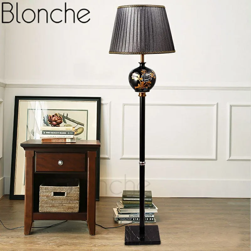 Modern Chinese Style Floor Lamp Ceramic Vertical Standing