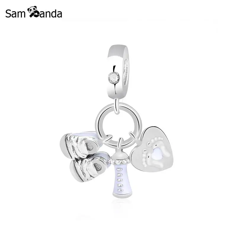 

925 Sterling Silver Original Beads Charms Fit Pandora Bracelet Necklace DIY My Little Baby Hanging Charm Crystal Jewelry Making