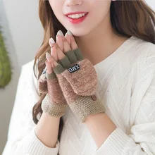 Зимние шерстяные перчатки, толстые теплые варежки, модные женские и женские перчатки, теплые зимние однотонные женские перчатки без пальцев