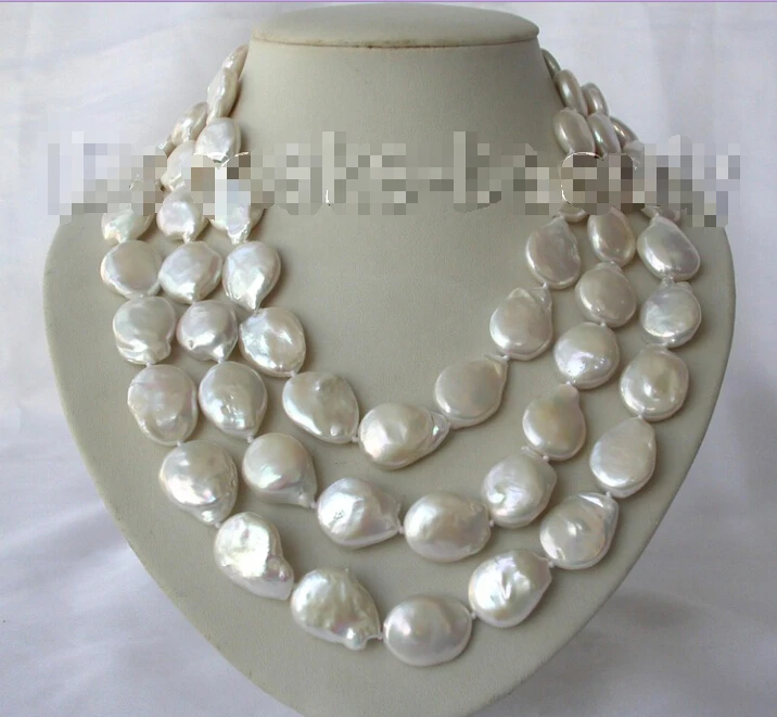 

shipping stunning 3rows big 22mm baroque white freshwater pearl necklace mabe clasp h1270