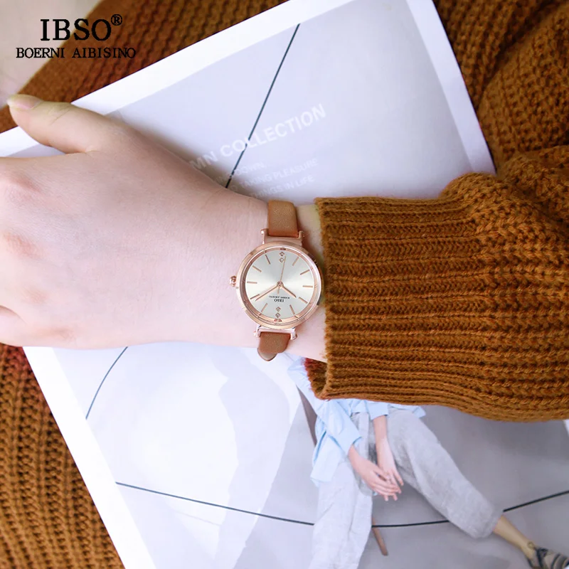 IBSO 8 мм ультра тонкие наручные женские часы роскошные модные Montre Femme 2020 кварцевые