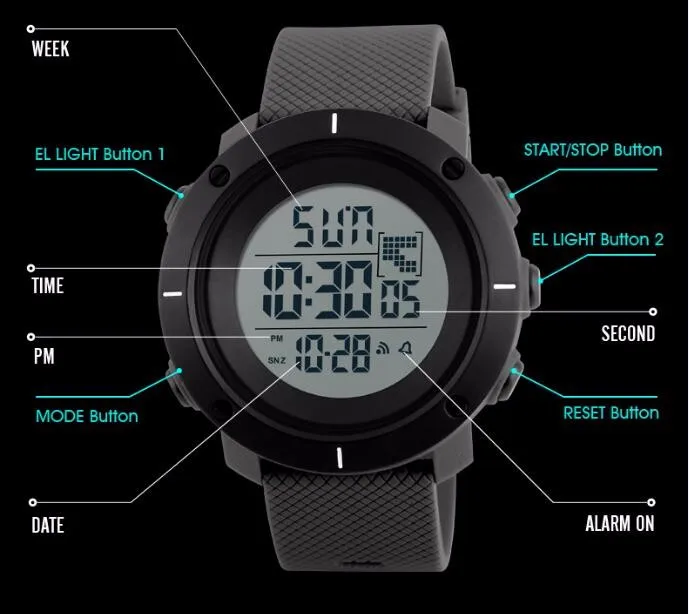 Бренд SKMEI часы мужские военные спортивные часы 50 м водонепроницаемый светодиодный цифровые часы мужские модные наружные наручные часы