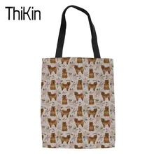 THIKIN холщовые сумки-шопперы для женщин складные сумки для покупок дамская сумка-шоппер на плечо с принтом собаки для девушек сверхмощная сумка для книг