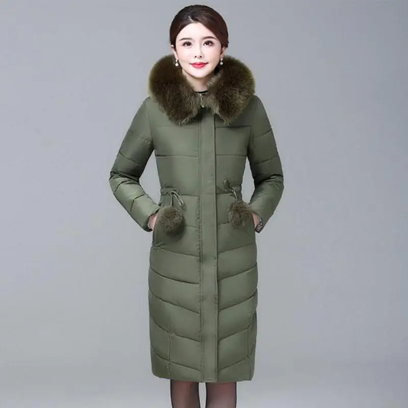 Lusumily, новинка, женская зимняя куртка, высокое качество, хлопковое пальто, зимнее, размера плюс, 5xl, пояс, меховой воротник, куртки, женская верхняя одежда - Цвет: Green