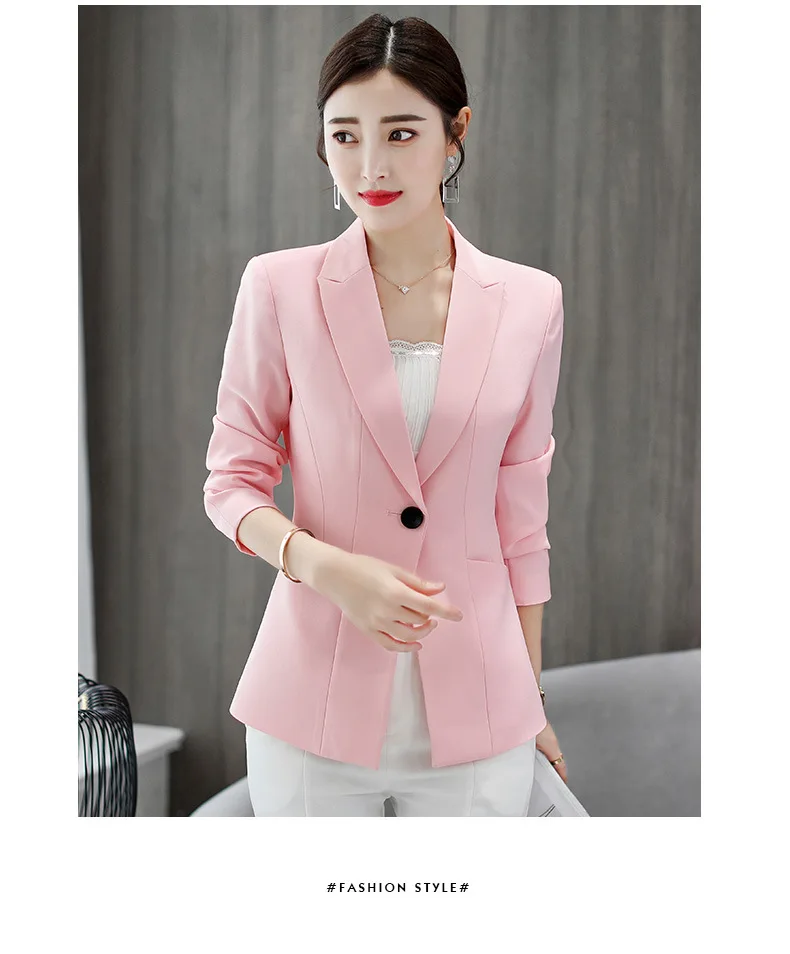 Осень для женщин Блейзер Куртка 2019 Твердые одной кнопки OL Slim Fit черный, розовый куртки весна женский костюм Пиджаки для Mujer Feminino